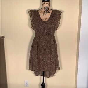 Vaudeville &  Burlesque S Elegant Brown Ruffle Dress Animal Print